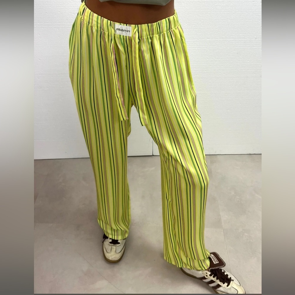 MINTEYES Gabrielle yellow stripe satin long pants